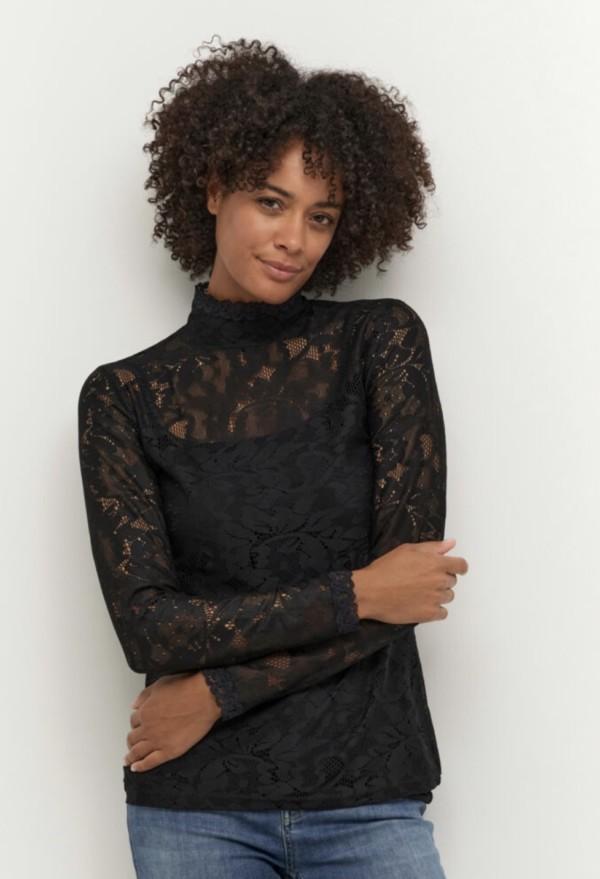 Culturen musta pitkähihainen pitsipaita