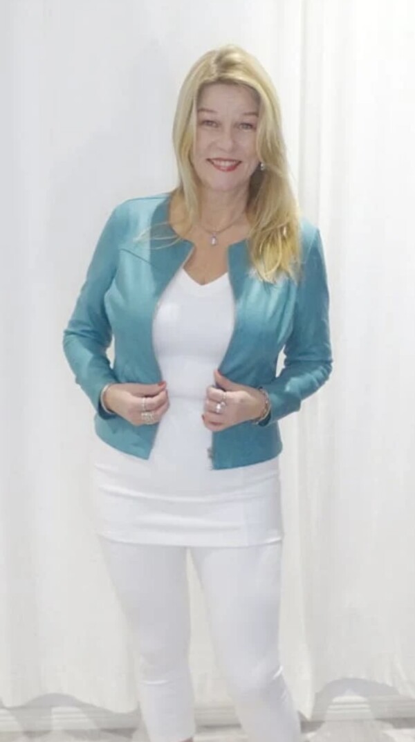 Tekstiilinahkainen jakku Paula Turkoosi