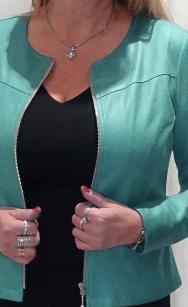 Tekstiilinahkainen jakku Paula Turkoosi - Image 2