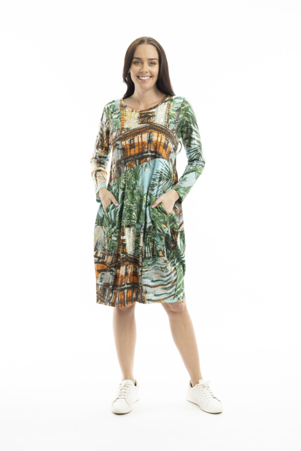 Orientique pitkähihainen puuvillamekko