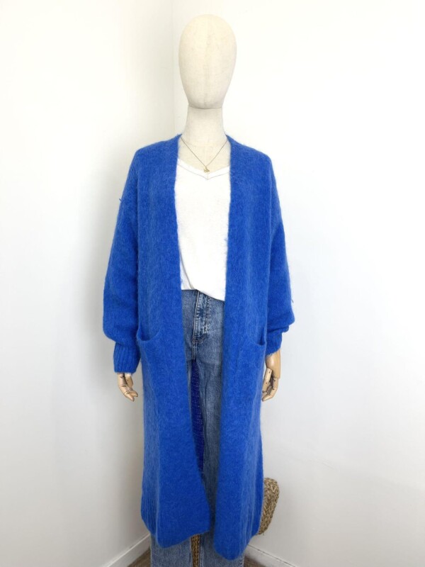 Pitkä neuletakki, sähkönsininen - Image 5