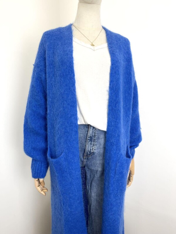 Pitkä neuletakki, sähkönsininen - Image 4