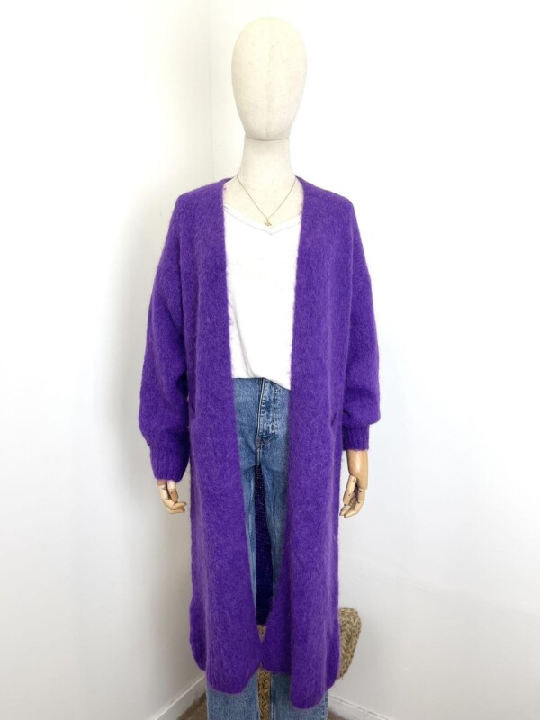 Pitkä neuletakki, lilanvärinen - Image 2