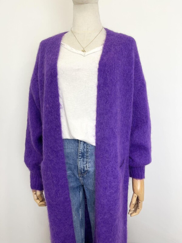 Pitkä neuletakki, lilanvärinen - Image 3