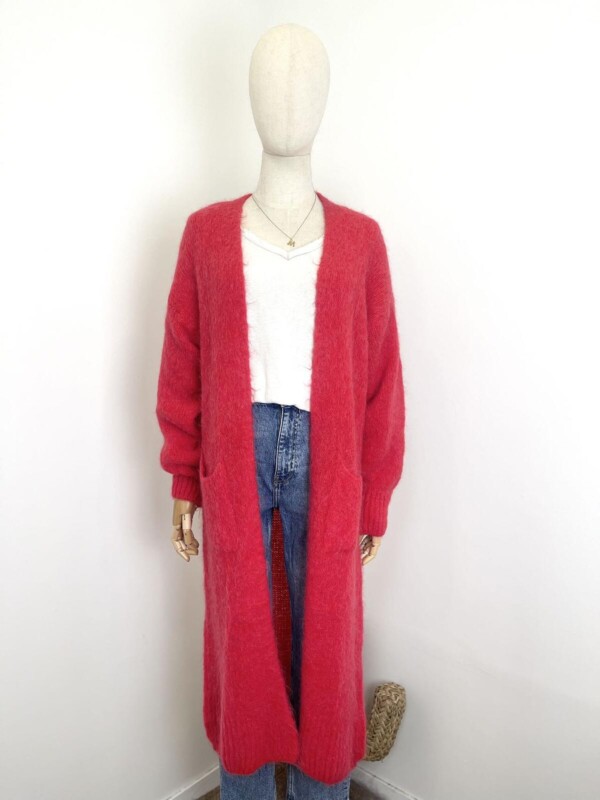 Pitkä neuletakki,  punainen - Image 3