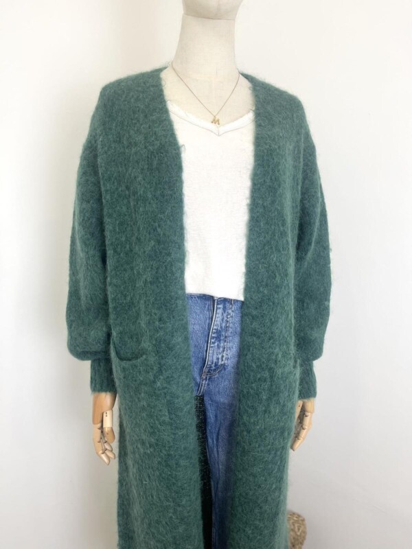 Pitkä neuletakki, vihreä - Image 3