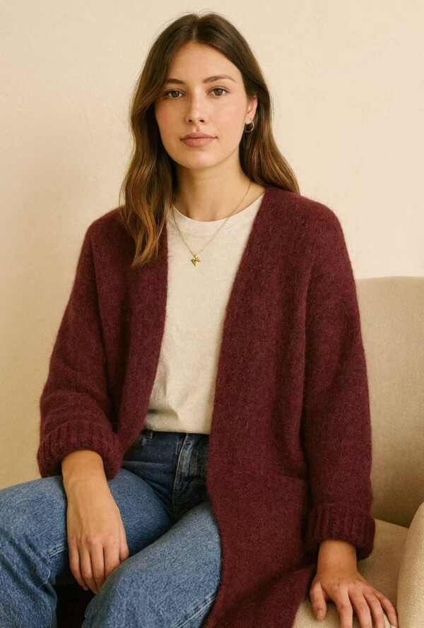 Pitkä neuletakki,  punaruskea - Image 2