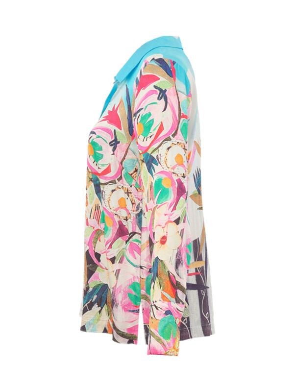 Dolcezza turkoosi kukkakuvioitu kauluspaita – “Le rêve éveillé” (Chantal Poirier) - Image 5