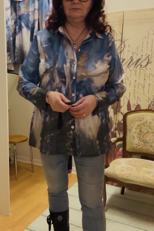 Dolcezza pitkähihainen kauluspaita / tunika – siniharmaa kirjavakuvio