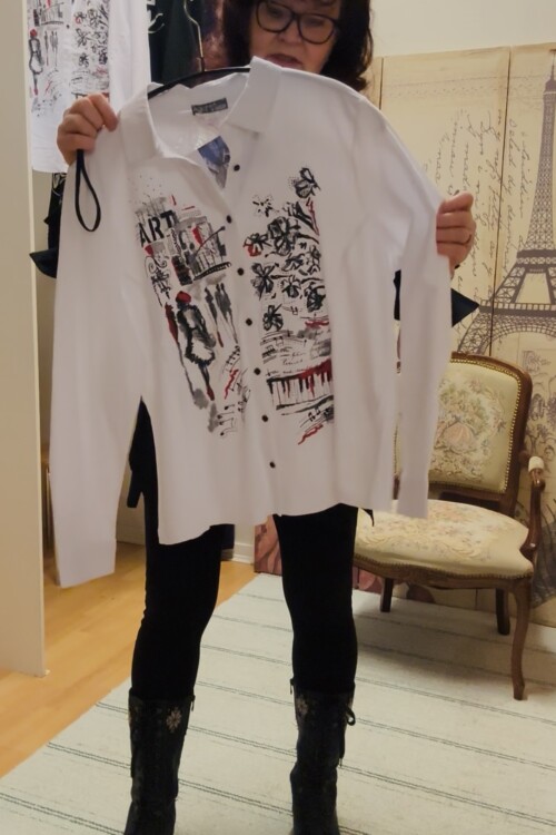 Dolcezza valkoinen pitkähihainen kauluspaita - Piano Blues III