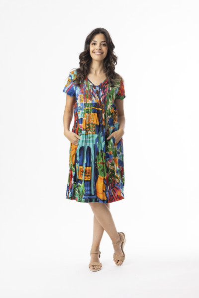 Orientique kuviollinen puuvillamekko